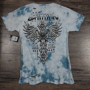Affliction Shirt Womens L Iron Armada Blue Tie Dye Tee Live Fast Biker Punk Y2K